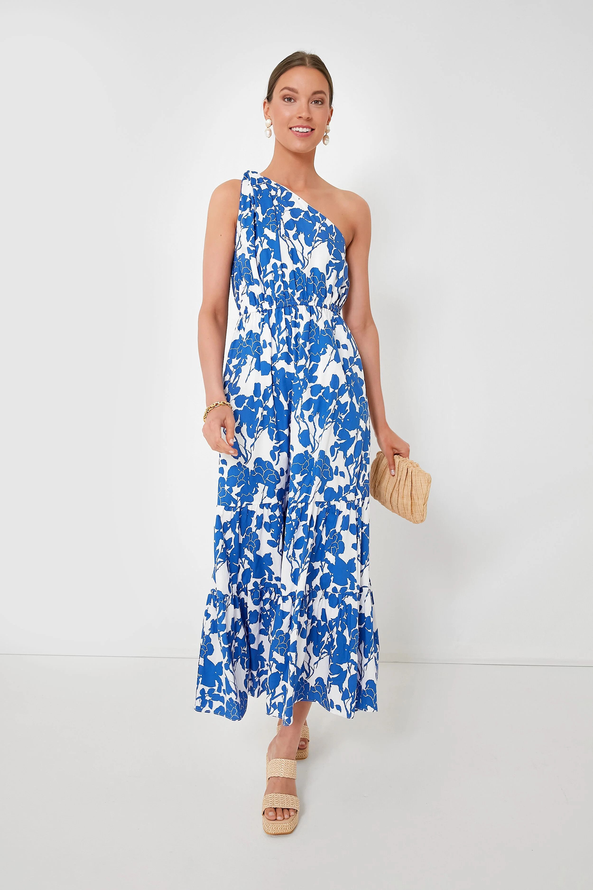 Blue Floral One Shoulder Sybil Maxi Dress | Tuckernuck (US)