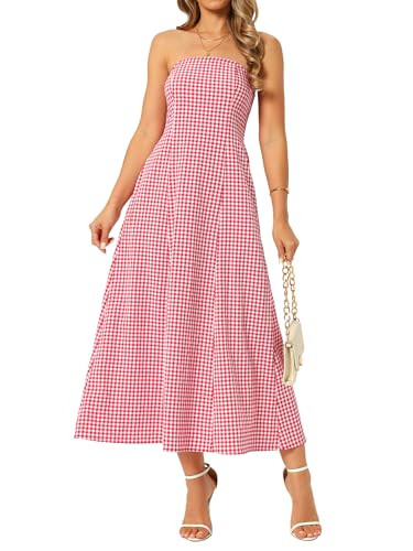 Seta T Women's Gingham Strapless Maxi Dress Summer Vacation Beach Casual Flowy Sundress with Pock... | Amazon (US)