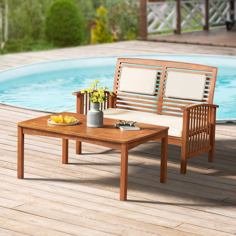 Lyndon 2pc Eucalyptus Wood Outdoor Set with Bench & Table - Light Brown - Alaterre Furniture | Target