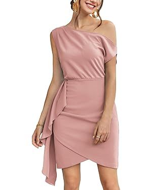 GRACE KARIN 2024 Women's Summer One Shoulder Dresses Short Sleeve Wrap Ruched Ruffle Bodycon Cock... | Amazon (US)