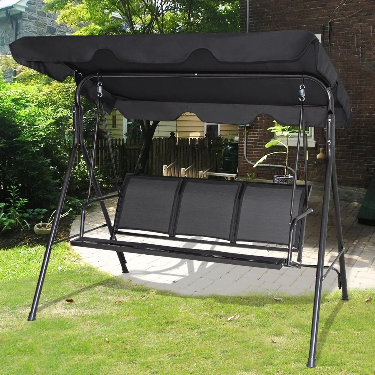 Gymax Black Outdoor Swing Canopy Patio Swing Chair 3 Person Canopy Hammock - Walmart.com | Walmart (US)