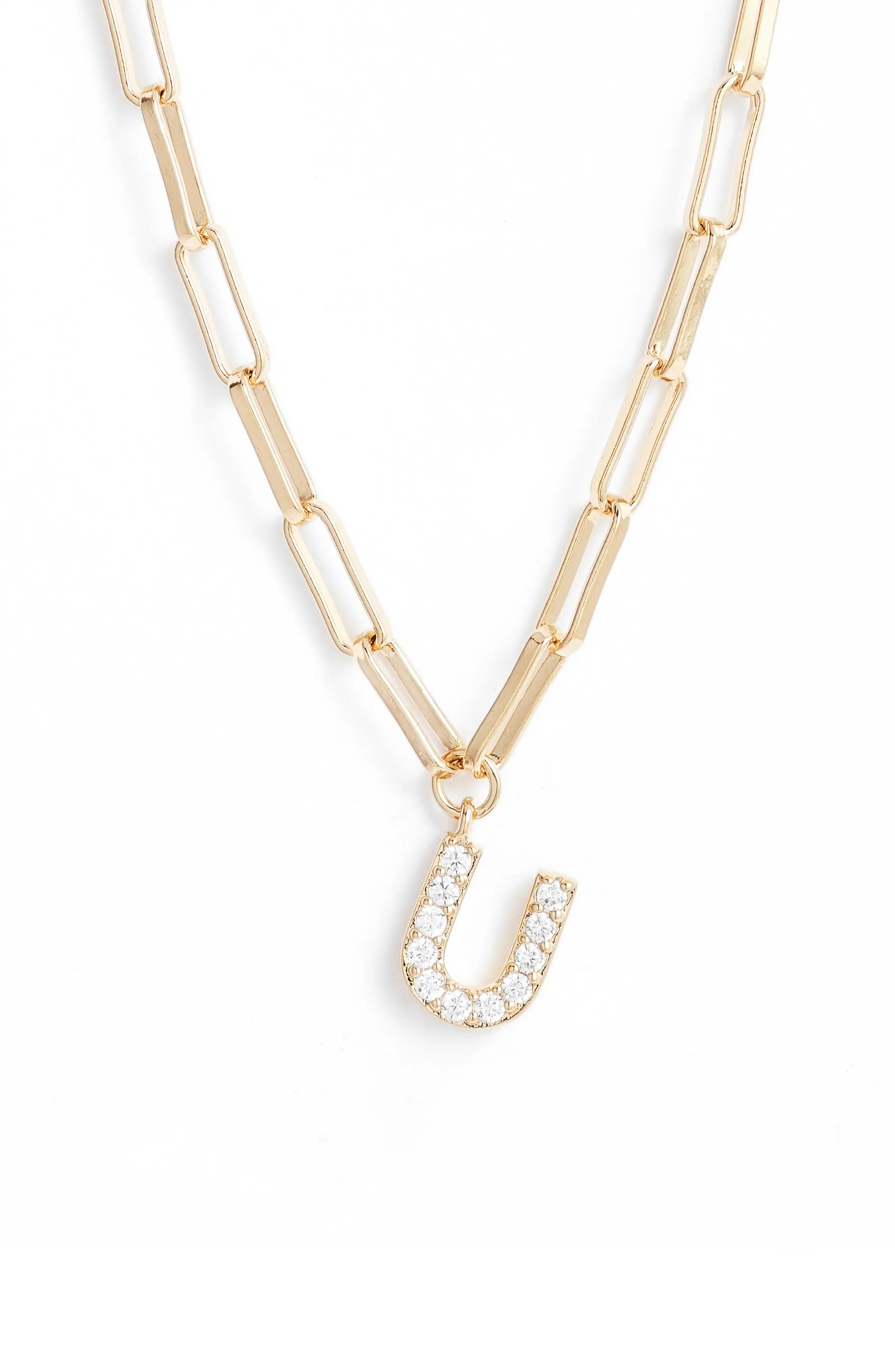 Nadri Pave Initial Pendant Necklace in Gold - U at Nordstrom | Nordstrom