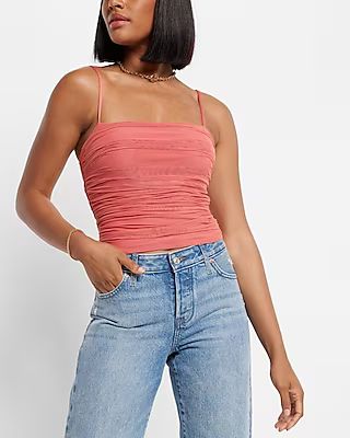 Body Contour Mesh Cropped Cami With Removable Cups | Express