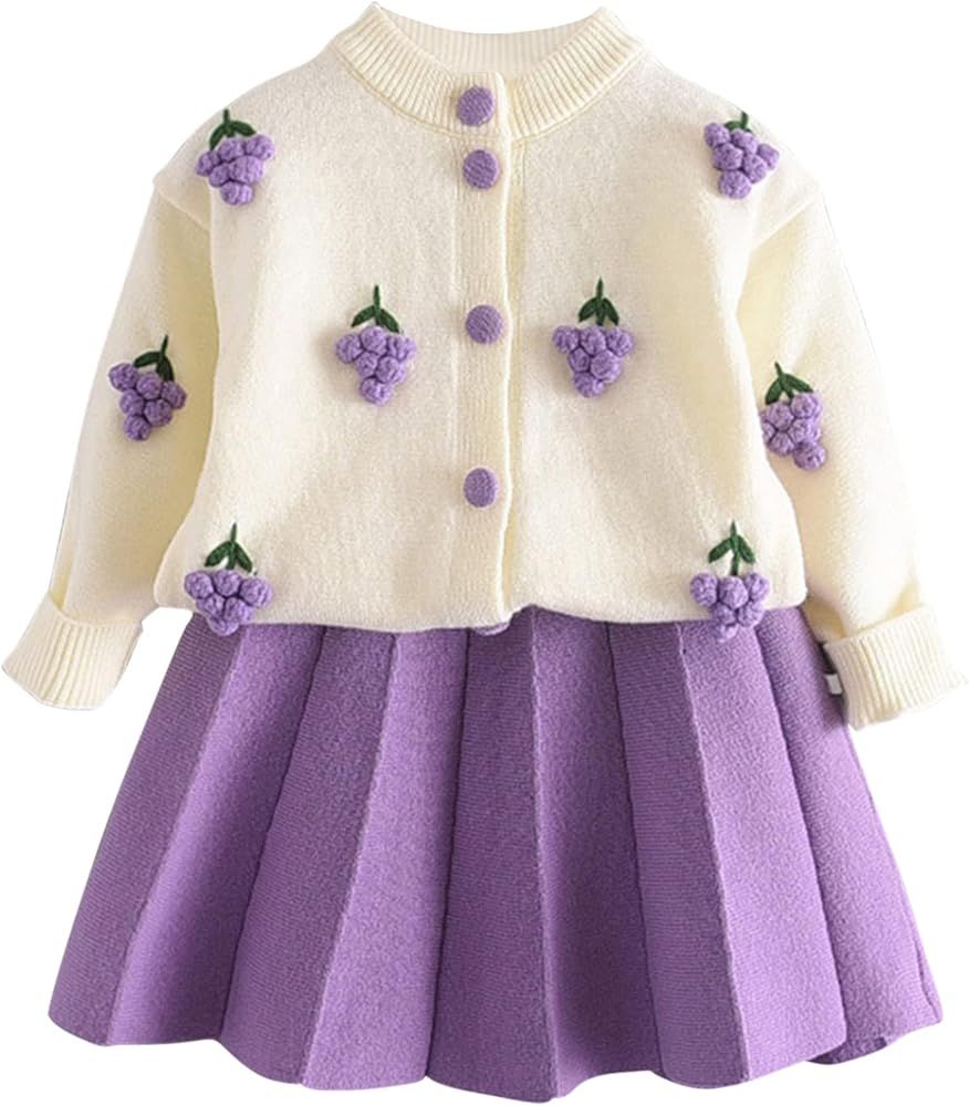 Toddler Baby Girls Fall Outfits Long Sleeve Knitted Sweater Tops Pleated Mini Skirt Set Autumn Wi... | Amazon (US)
