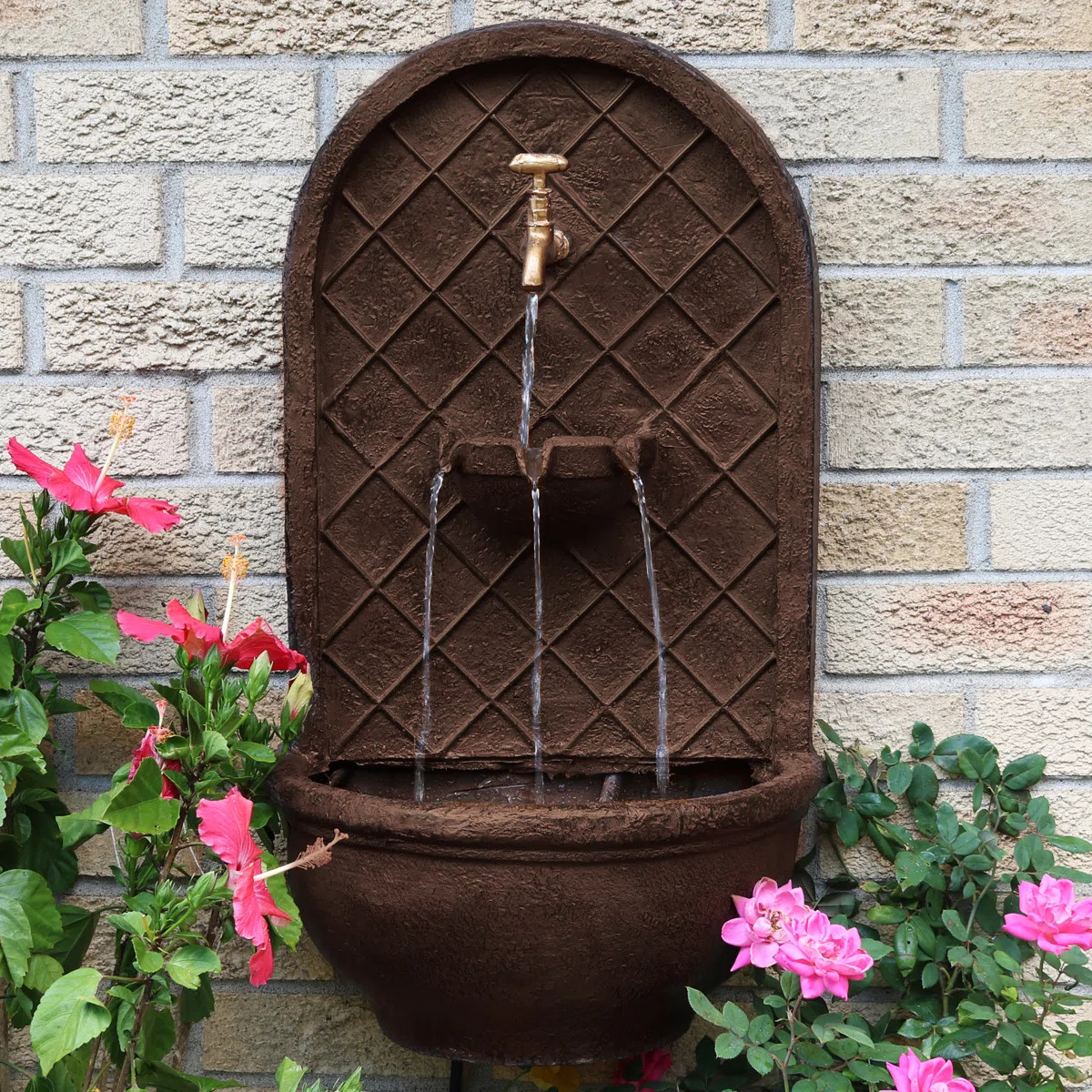 Lutterworth Weather-Resistant Polystone Solar Wall Water Fountain with Battery Backup - Bronze | Wayfair North America