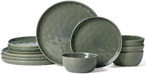 Famiware Mars Plates and Bowls Set, 12 Pieces Dinnerware Sets, Dishes Set for 4, Sage Green | Amazon (US)