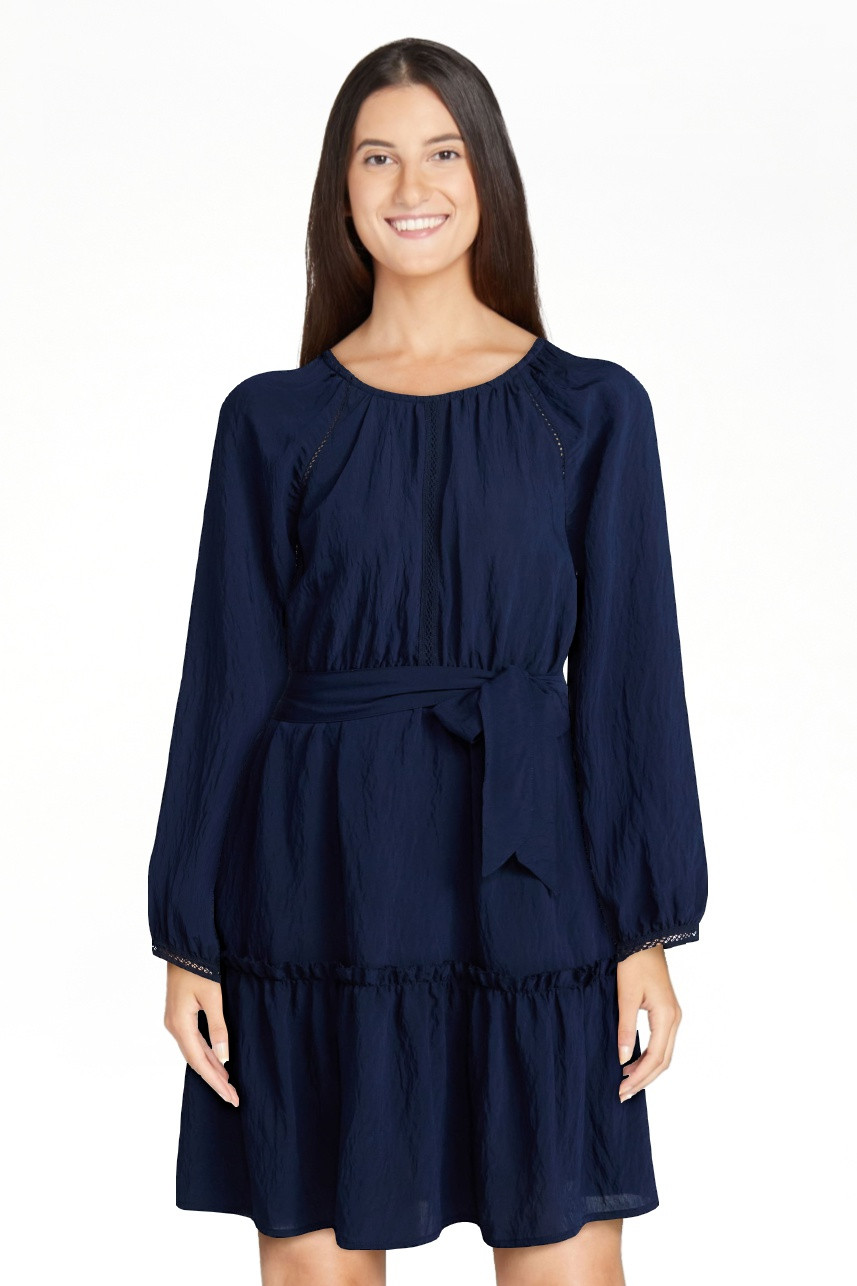 Time and Tru Women's Lace Trimmed Mini Dress with Long Sleeves, Sizes XS – XXXL | Walmart (US)