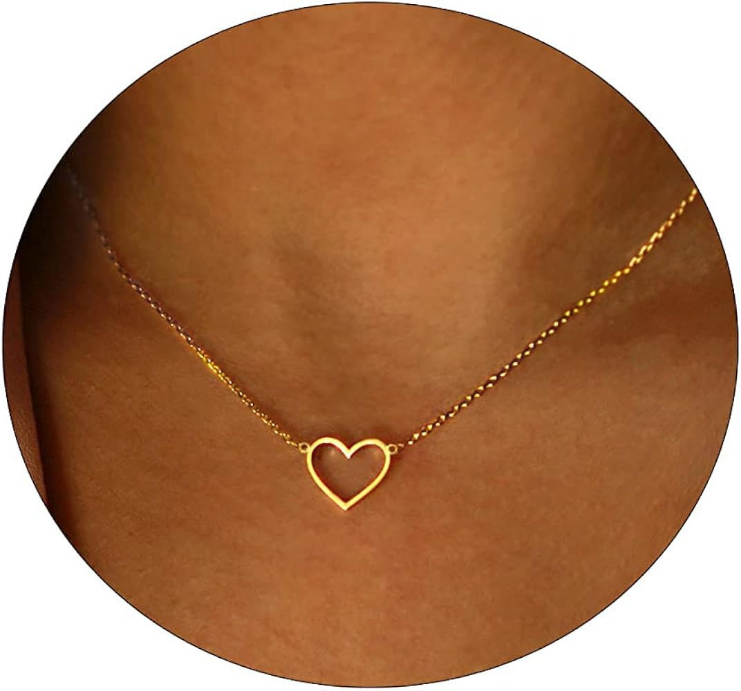 LEXODY Dainty Heart Necklace Tiny Heart Pendant Choker Necklaces Small 14k Gold Plated Cute Open ... | Amazon (US)