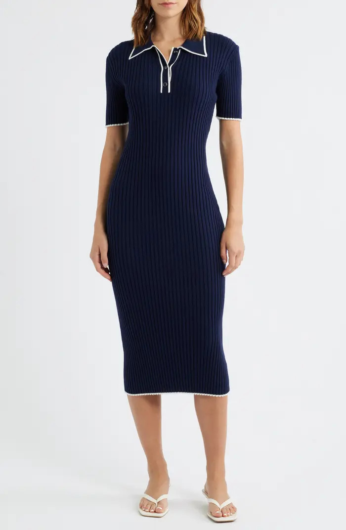 ZOE AND CLAIRE Collared Ribbed Knit Midi Dress | Nordstrom | Nordstrom