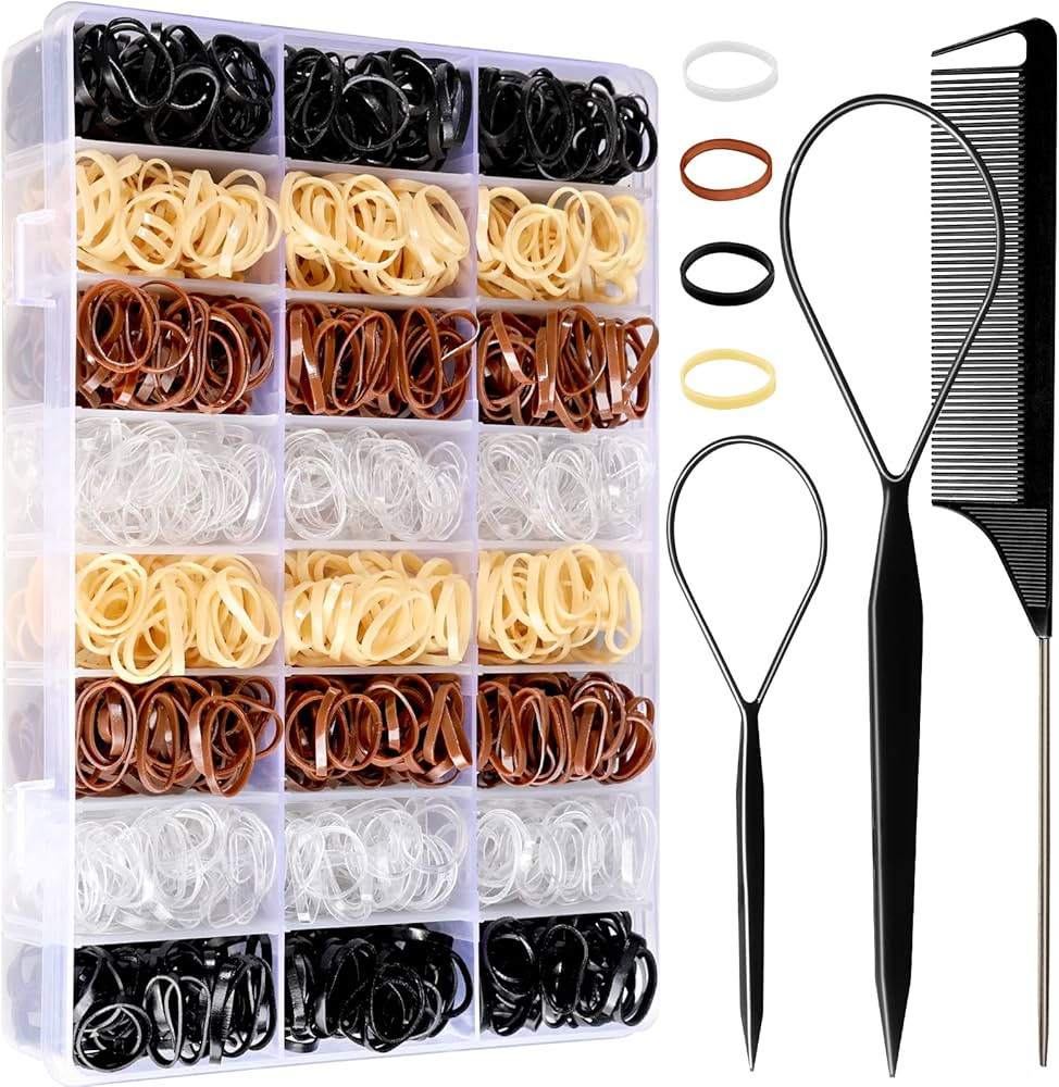 YGDZ Lazos elásticos para el cabello, 1500 piezas de mini bandas de goma para el cabello con caj... | Amazon (US)