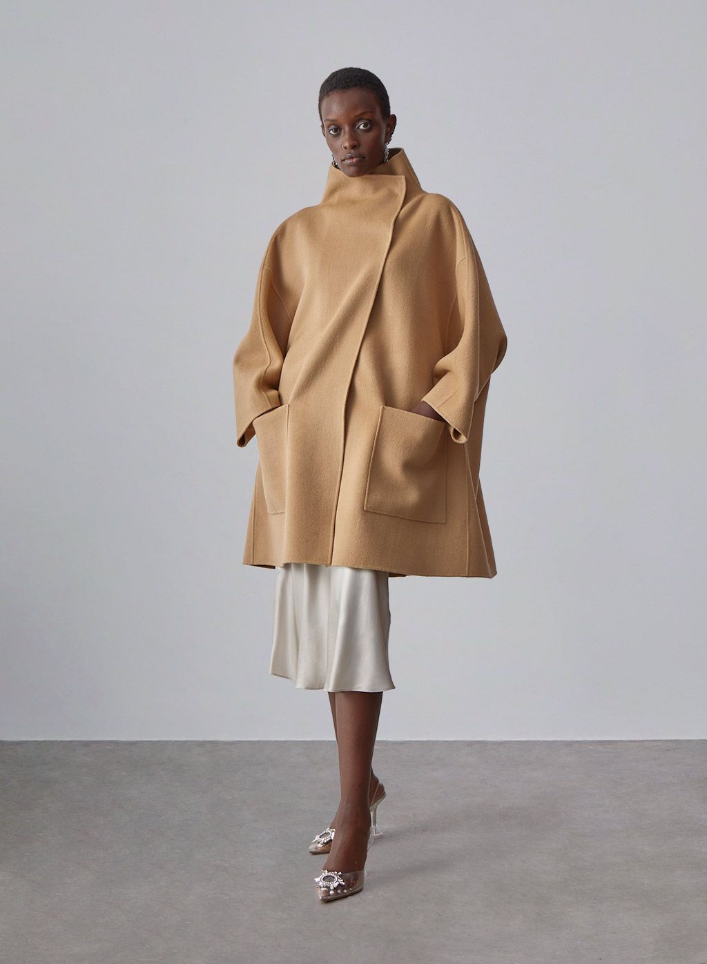 Leona High Neck Wool-Cashmere Coat | Silk Maison