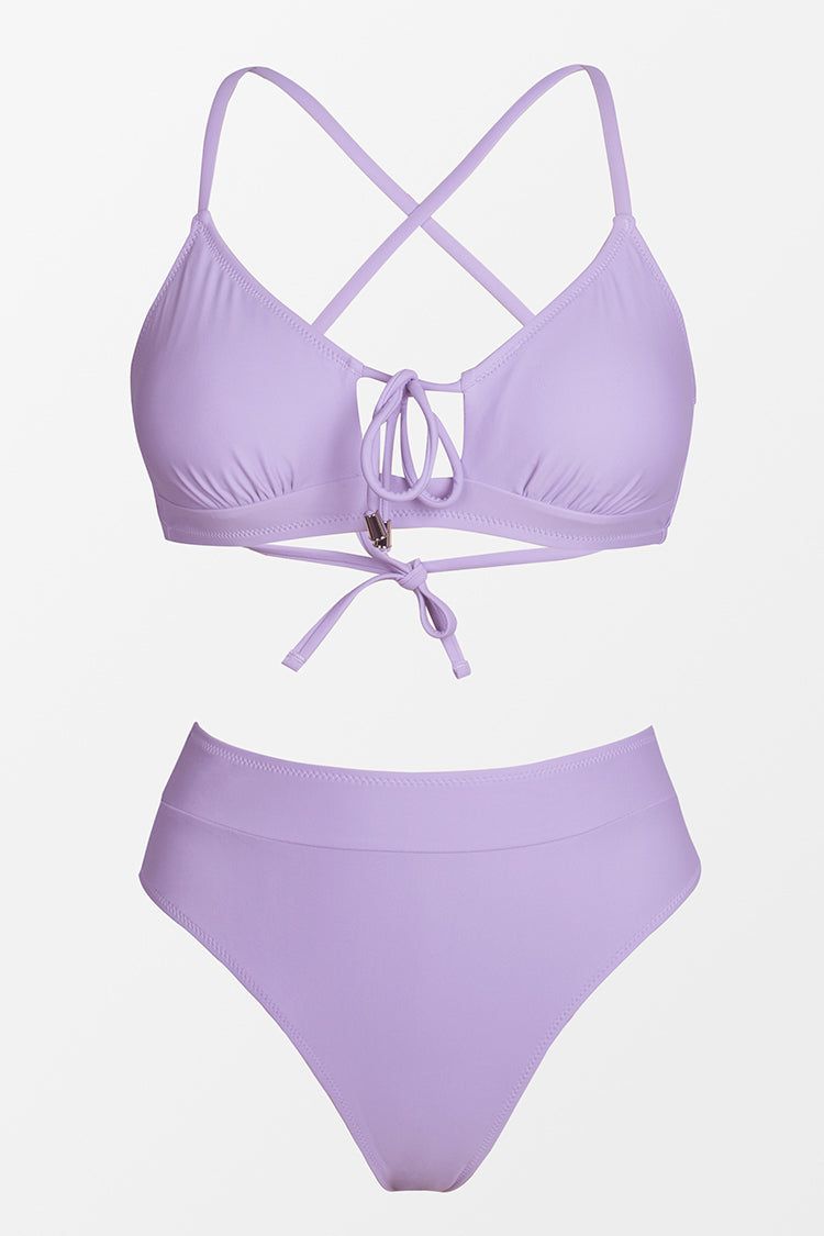 Purple Lace Up High Waisted Bikini | Cupshe