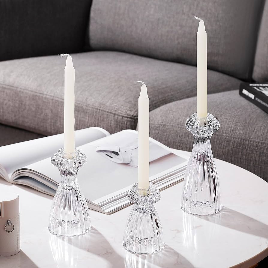 Lysenn Glass Candle Stick Holder Set of 3 – Premium Taper Candle Holders for Romantic Ambiance ... | Amazon (US)