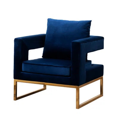 Blue Arm Chair For Relaxation - Upholstered In Velvet, Metal Construction, Square , Comfy Pillow Back Cozy Armrest Seat, Velvet-Like Fabric Covering, | Wayfair North America