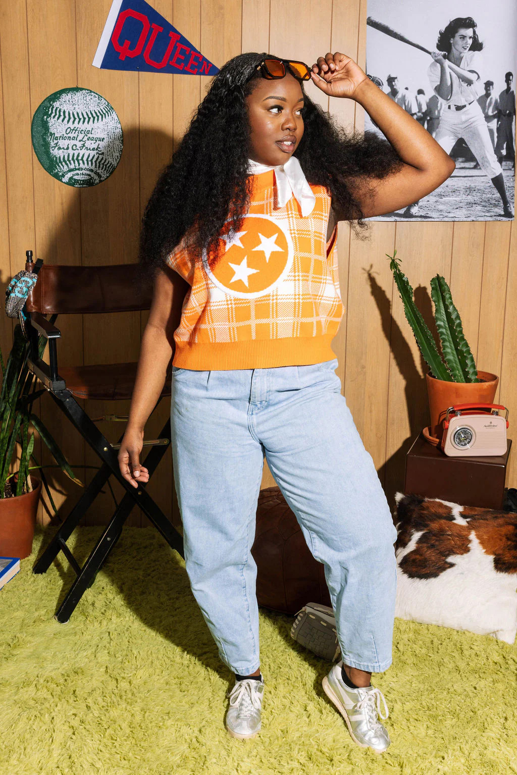 Licensed- Orange & White Plaid Tennessee Sweater Vest | Queen of Sparkles