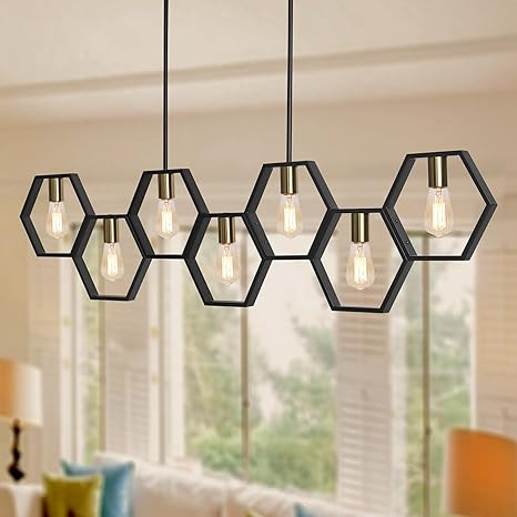 7-Light Kitchen Island Lighting, Modern Farmhouse Metal Dining Table Chandelier, Linear Pool Tabl... | Amazon (US)