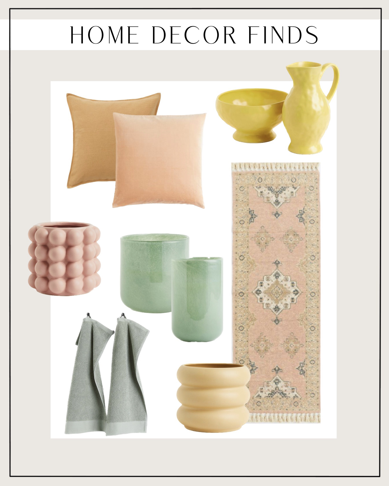H&M home decor. Colorful summer home finds. Pink runner, throw pillows, bubble plant pot, yellow kitchen stoneware 

#LTKunder50 #LTKhome #LTKSeasonal