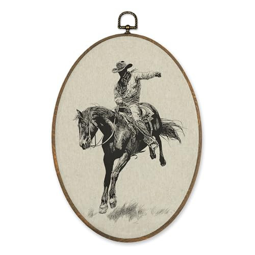 LKETW Vintage Western Cowboy Oval Wall Art Decor, Rustic Farmhouse Western Oval Canvas Hanging Decor, Retro Country Southwest Cowboy Rodeo Wall Decorations for Home Living Room Bedroom, 8.6x11.4 Inch | Amazon (US)