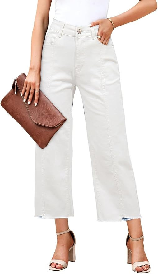 Sidefeel Women's Jeans High Waisted Wide Leg Loose Fit Straight Leg Zimbaplatinum Cropped Denim P... | Amazon (US)