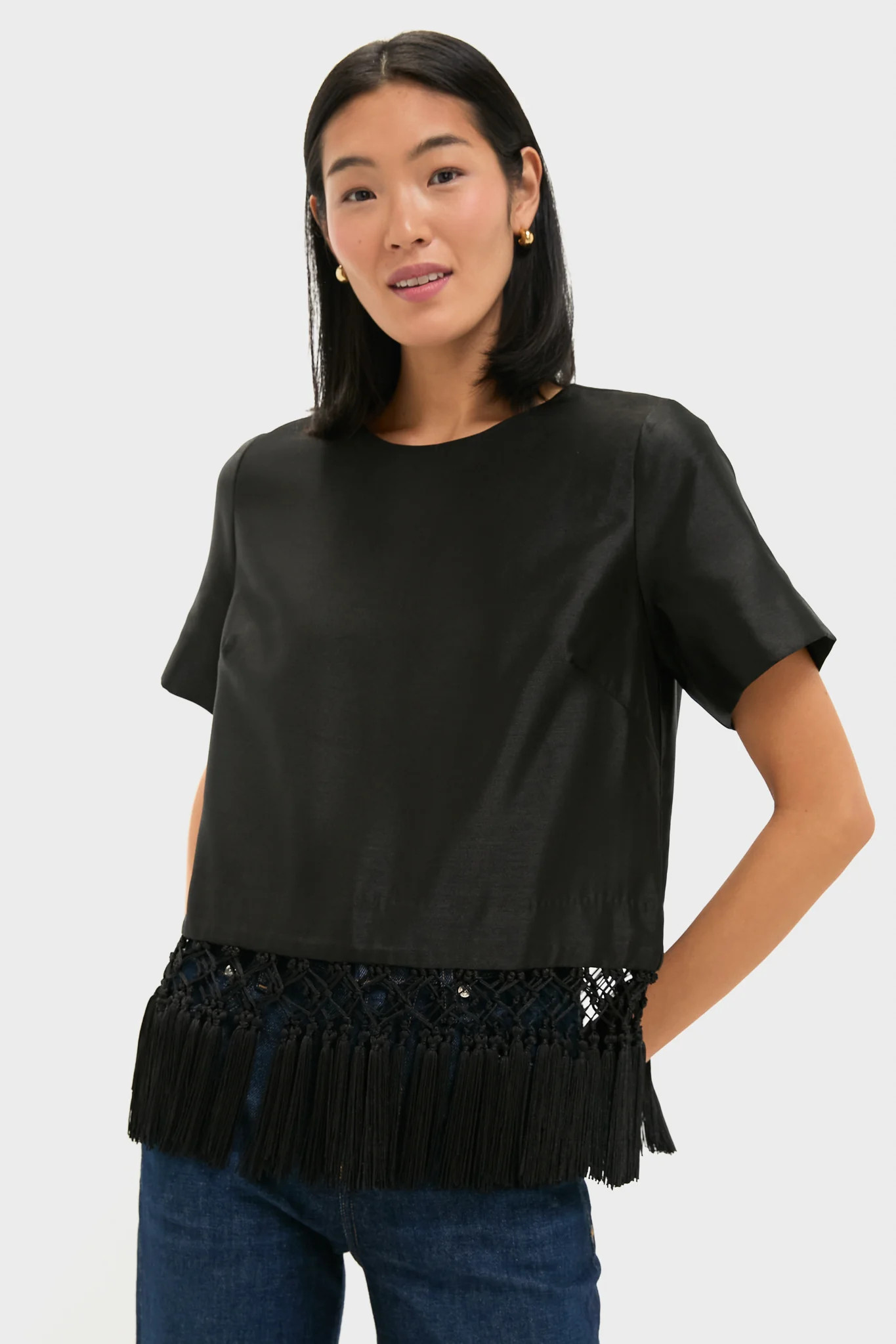 Black Dupioni Chadwick Tassel Top | Tuckernuck (US)
