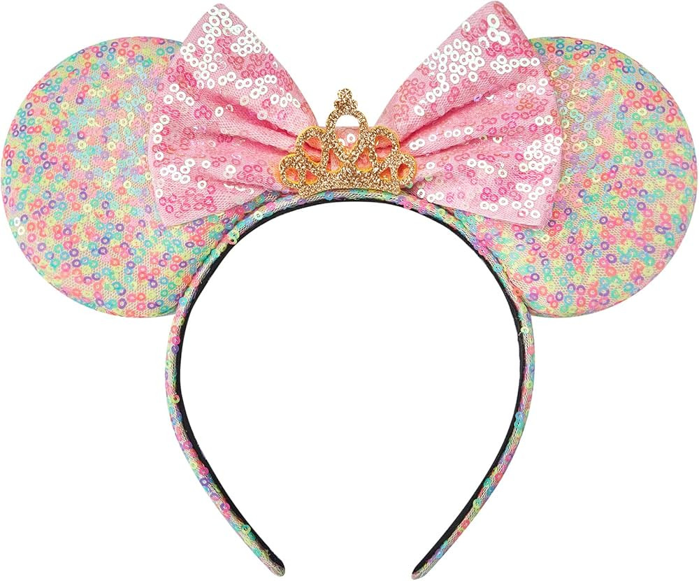 RAZKO Sequin Mouse Ears Headband, Rainbow Iridescent Mice ears Hairband for Women Girls Princess ... | Amazon (US)