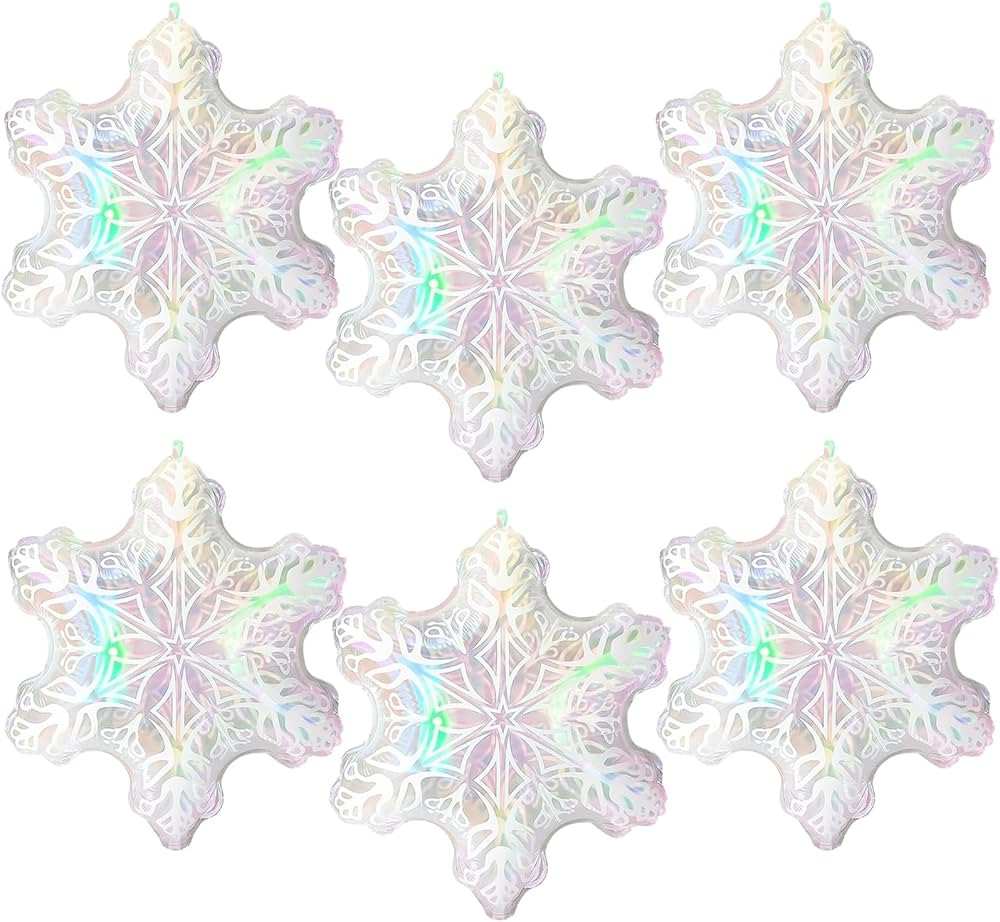 6pcs 24'' Clear Iridescent Snowflake Balloons, Winter Theme Snow Foil Mylar Balloons for Ice Snow... | Amazon (US)