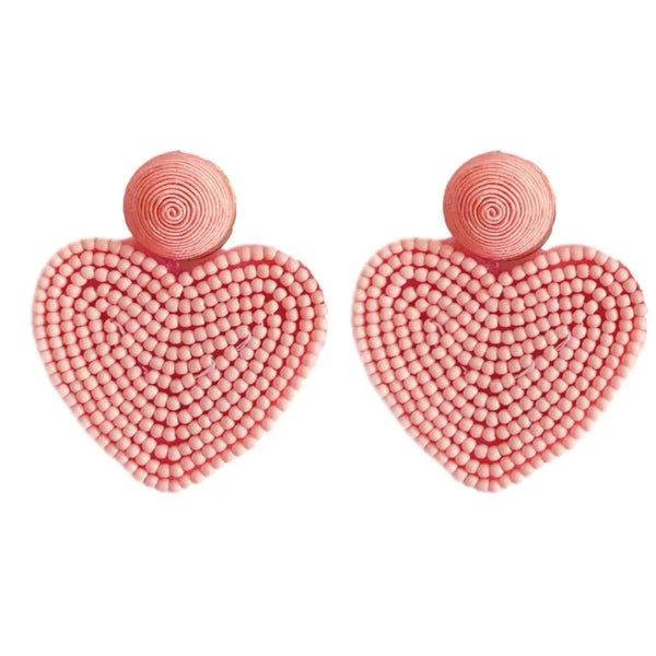 Pink Beaded Heart Earrings | Waiting On Martha