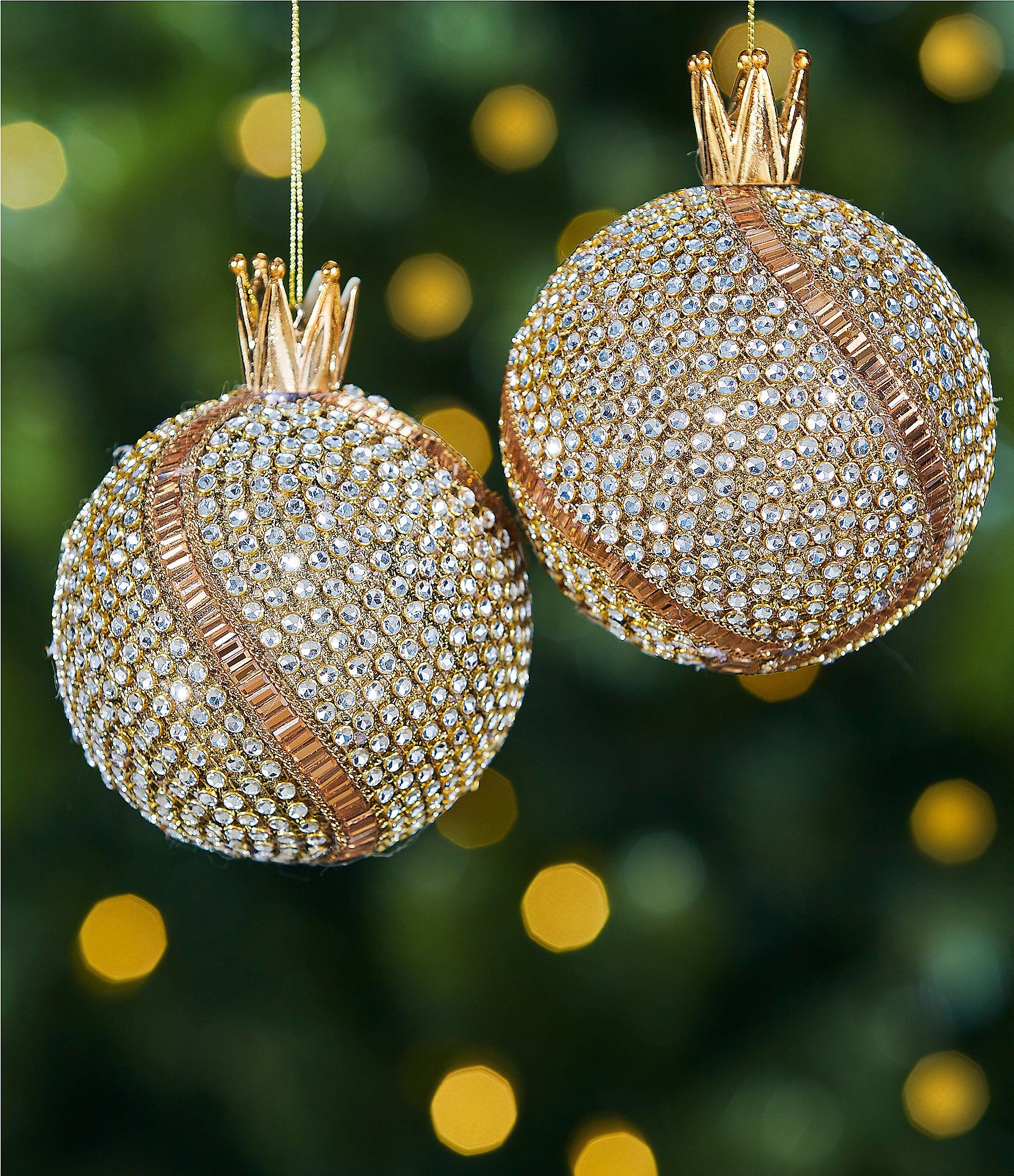 Home for the Holidays Collection Crown Topped Jeweled Ball Ornament 2-Piece Set | Dillard's