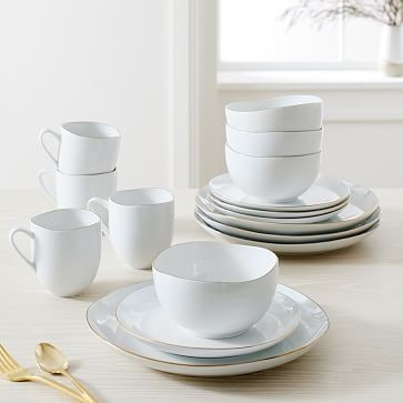 Organic Shaped Metallic Rimmed Dinnerware (Set of 16) | West Elm (US)