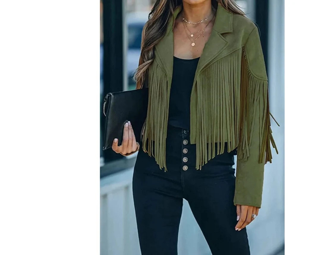 Women Genuine Cow Suede Western Cowgirl Fringe Leather Jacket, Western Cowgirl Stylish Fringe Jac... | Etsy (US)