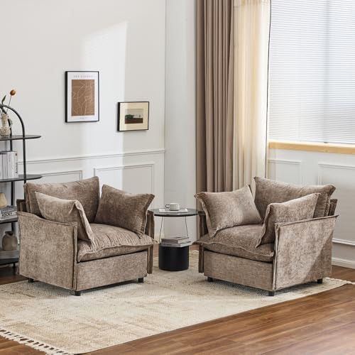 VINGLI Accent Chairs Set of 2, Light Brown 34" Width Oversized Reading Chair Upholstered Armchair... | Amazon (US)