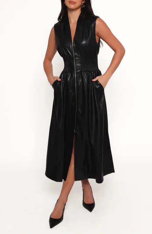 Petal & Pup Lizzi Faux Leather Midi Dress in Black at Nordstrom, Size X-Small | Nordstrom