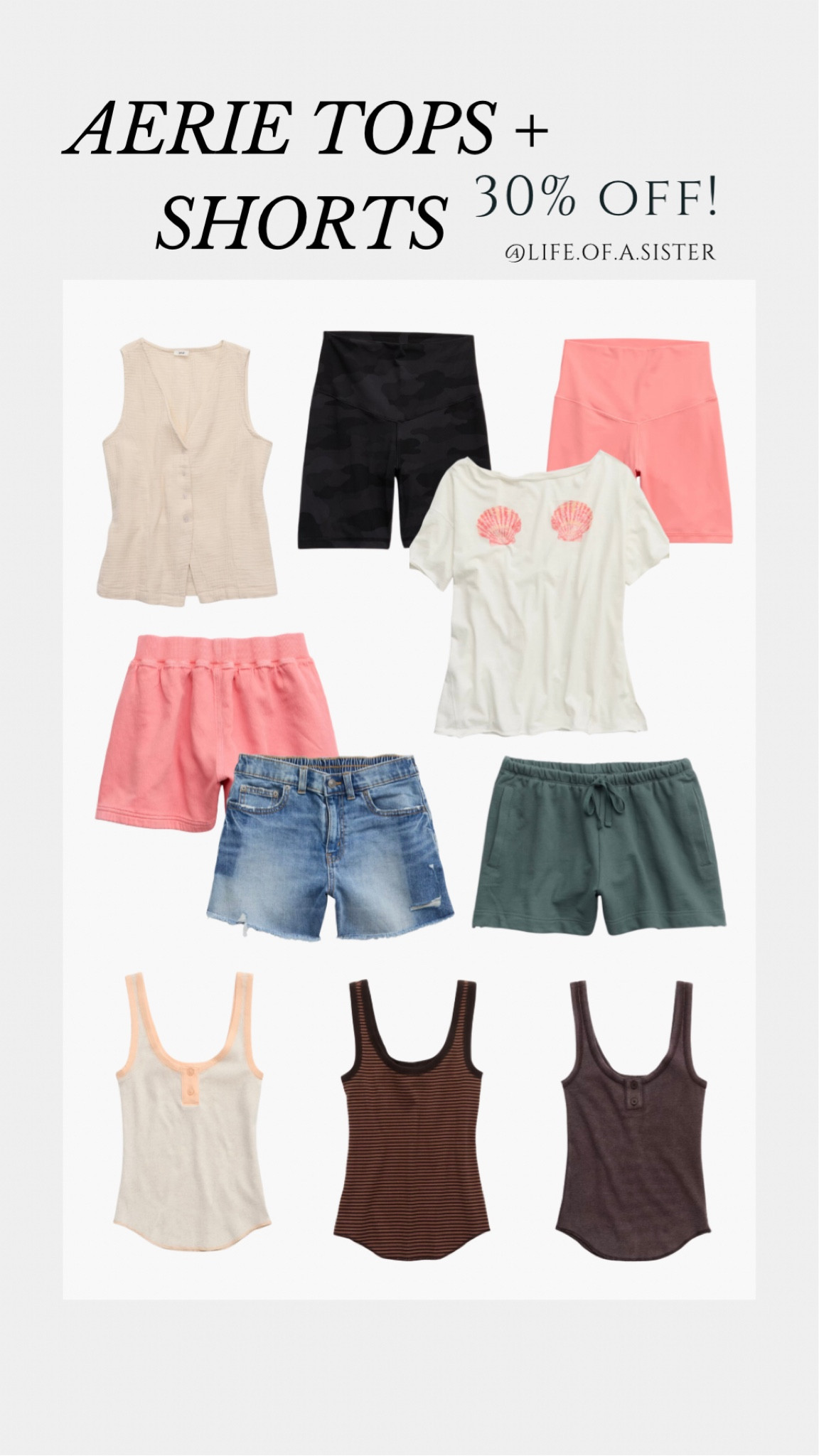 30% tops, shorts, and tanks at Aerie! 

#LTKootd #LTKSaleAlert