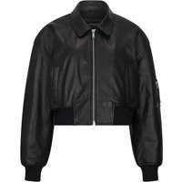 TruClothing Women's Cropped Bomber Leather Jacket in Black | Size: Large | Debenhams UK