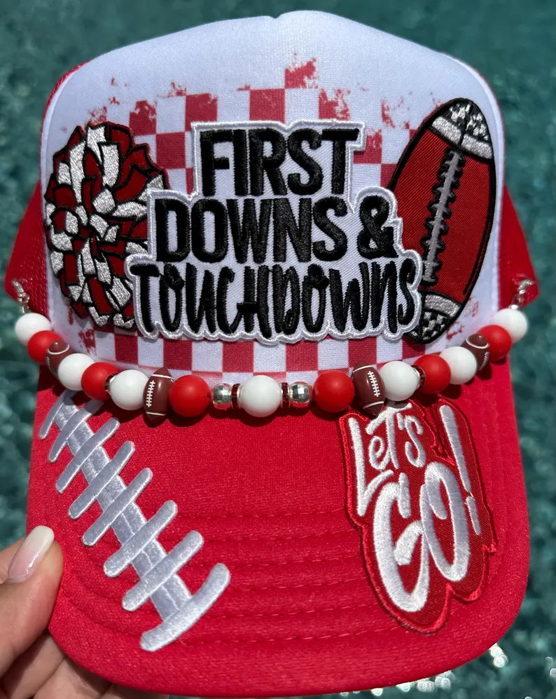 Red First Down and Touchdowns trucker hat. With hat chains. | Etsy (Global)