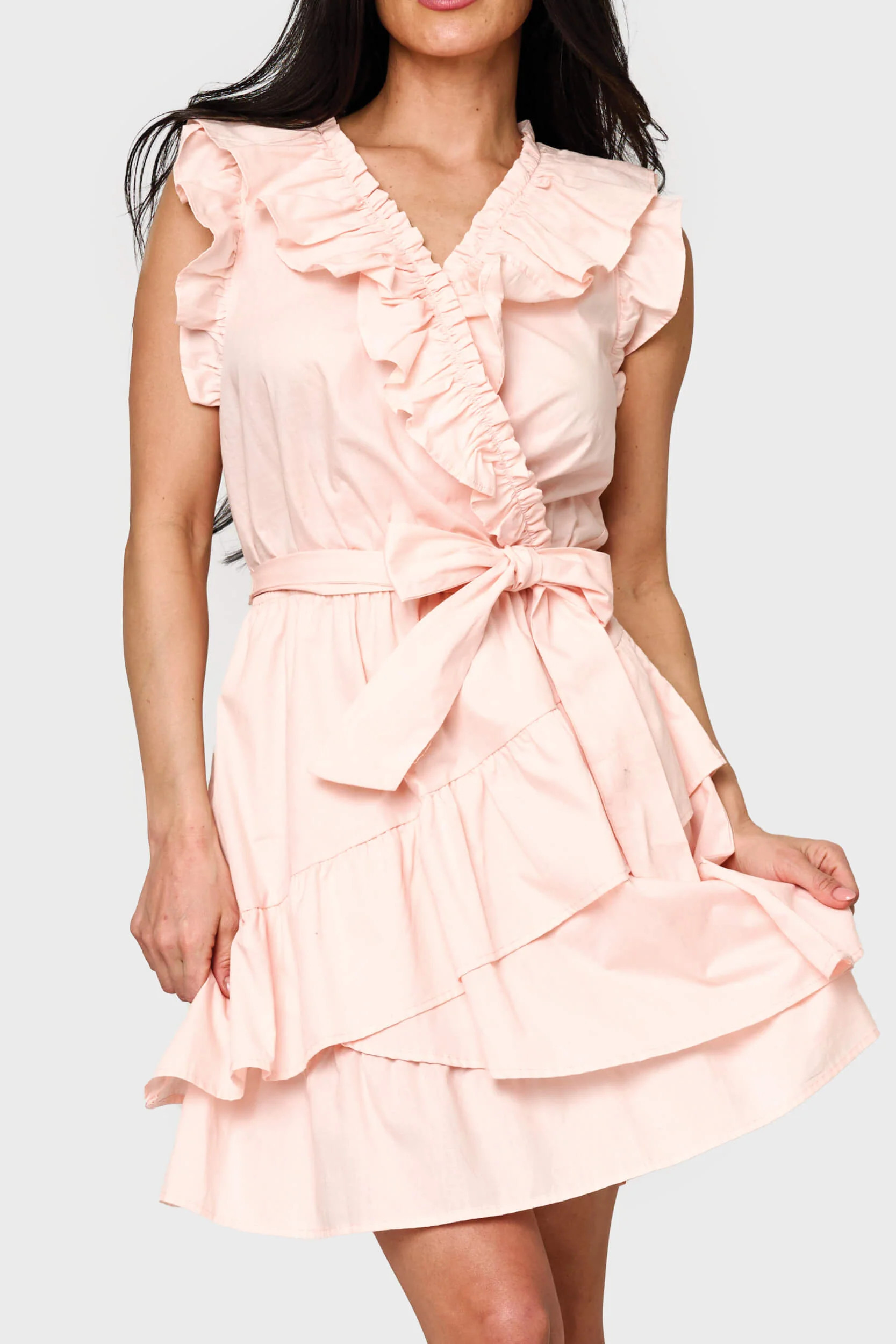 Ruffles for Days Wrap Dress With Belt | Cotton Poplin Sleeveless Dress | Gibsonlook