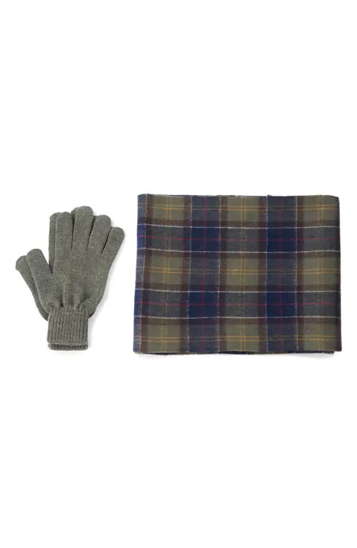 Barbour Tartan Wool Scarf & Gloves Set in Classic/olive at Nordstrom | Nordstrom