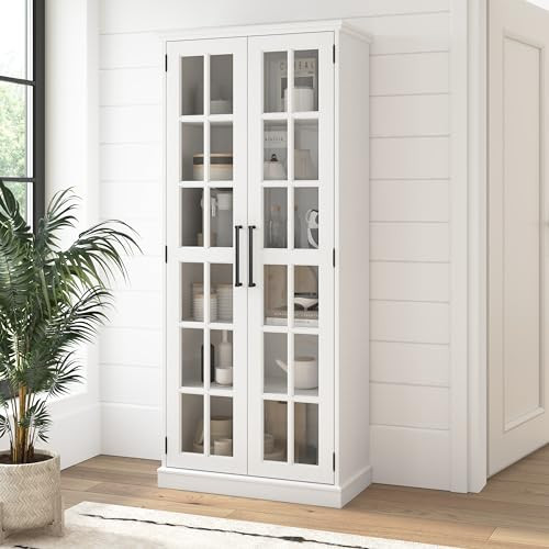 Bush Furniture Westbrook Curio Cabinet with Glass Doors in White Ash | Tall 5 Shelf Display Case ... | Amazon (US)