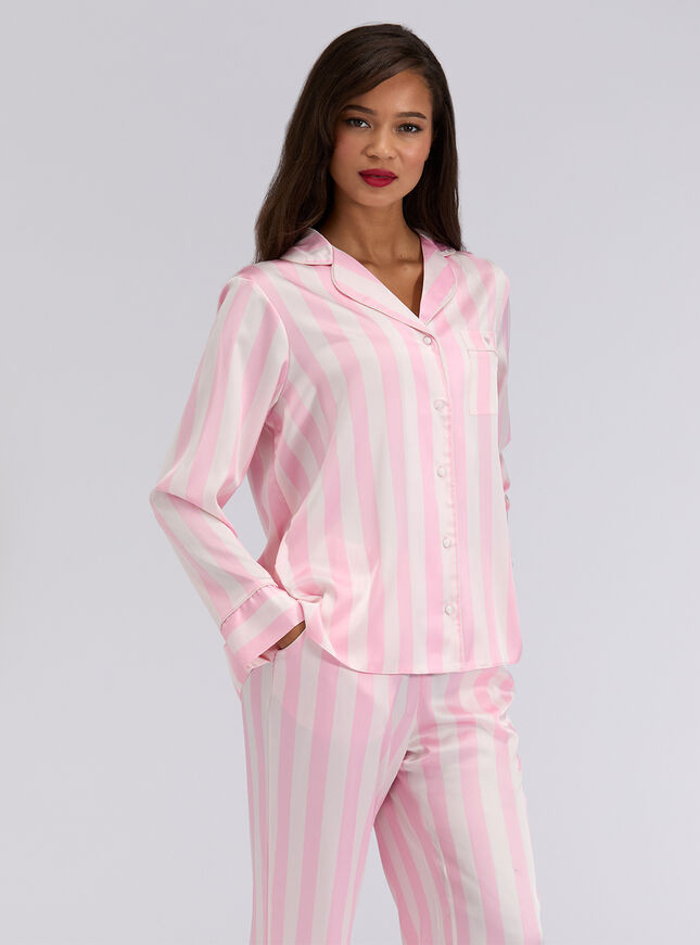 Oversized satin top and pant pyjama set - Light Pink | Boux Avenue (UK)