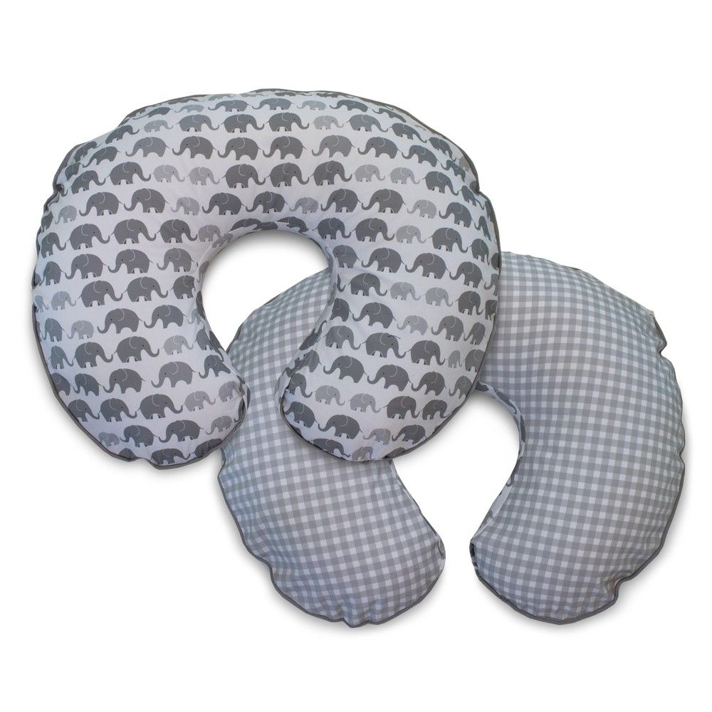 Boppy Nursing Pillow Slipcover - Elephant & Plaid Gray, White Gray | Target