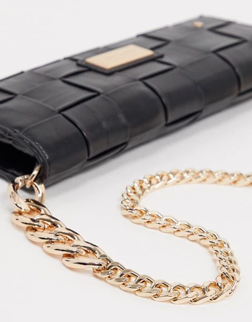 River Island woven clutch bag with gold chain in black | ASOS (Global)