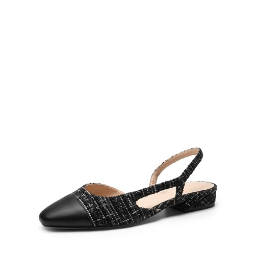 DREAM PAIRS Women's Slingback Flats, Square Toe Flats for Women Dressy Casual Work Office Party, Low Heel Dress Shoes for Women,SDFA2415W,Black-Fabric,Size 6.5 | Amazon (US)