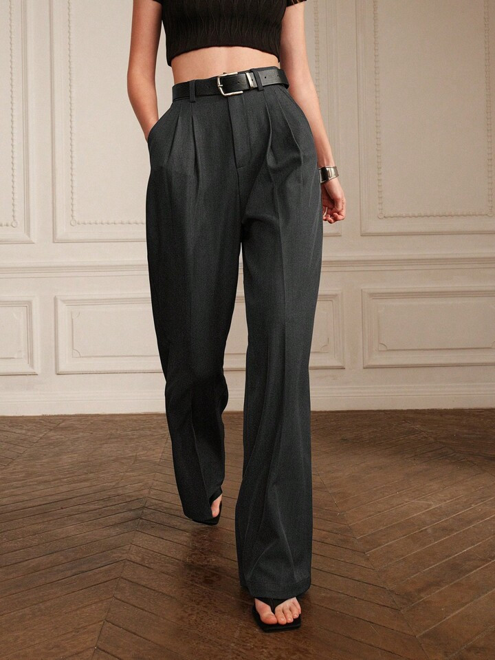 Anewsta Fashionable Simple Pleated Casual Wide Leg Suit Pants | SHEIN