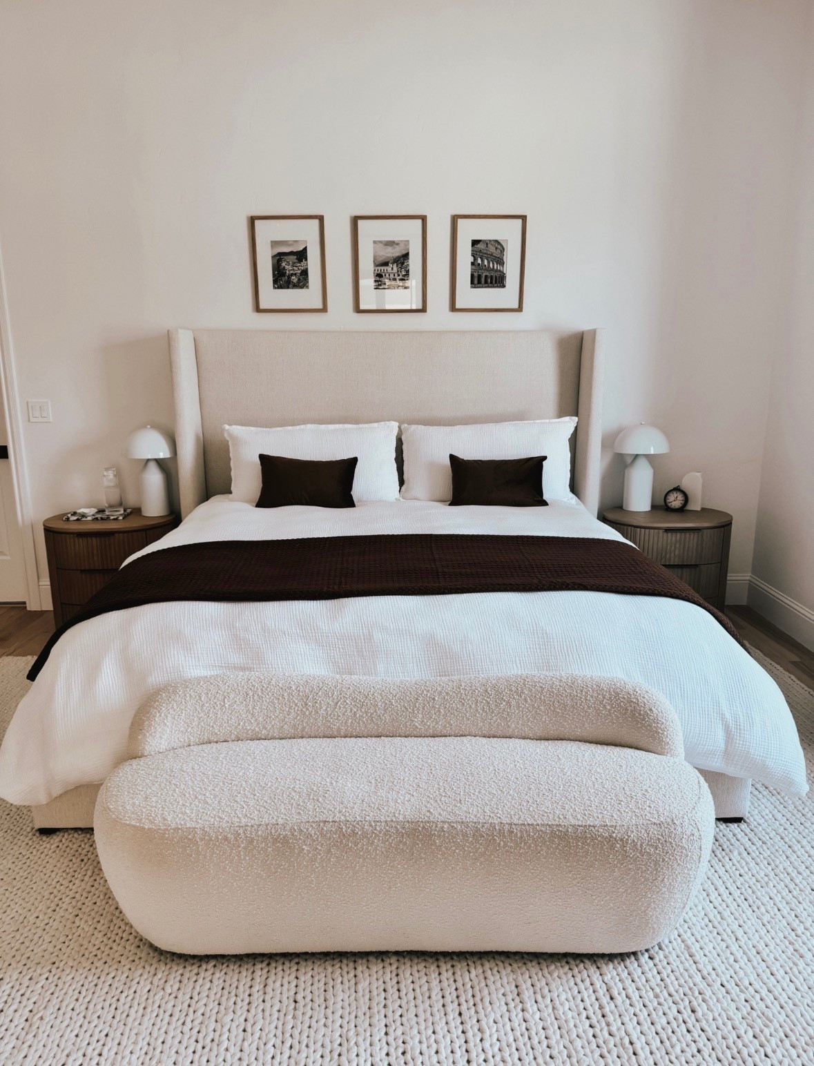 Primary Bedroom Furniture. Loving how this large textured area rug with the soft bedding all came together to make a cozy space 



#LTKHome #LTKU