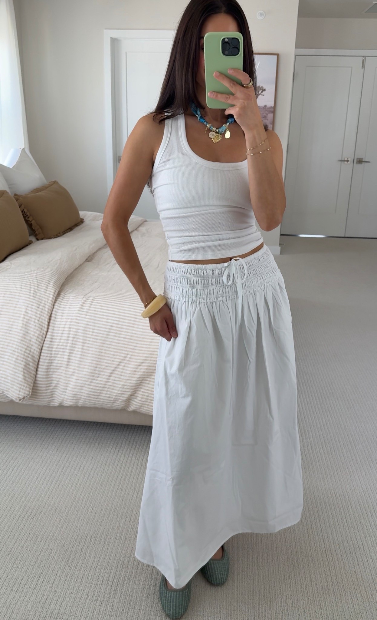 spring to summer outfit! wearing size XS in tank & skirt. Flats are the comfiest shoes ever! 

#LTKSeasonal