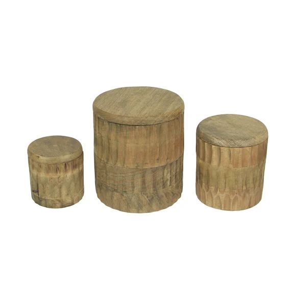 Set of 3 Hand Carved Wooden Canister Decorative Storage - Etsy | Etsy (US)