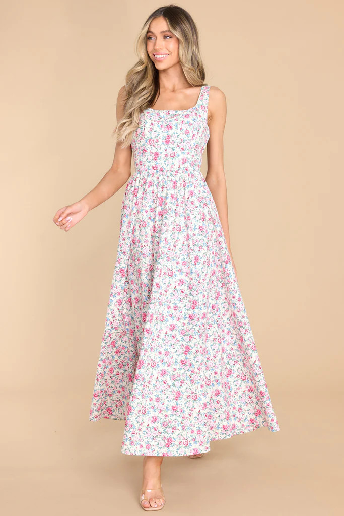 Beautiful Angel Ivory Multi Floral Print Maxi Dress | Red Dress 