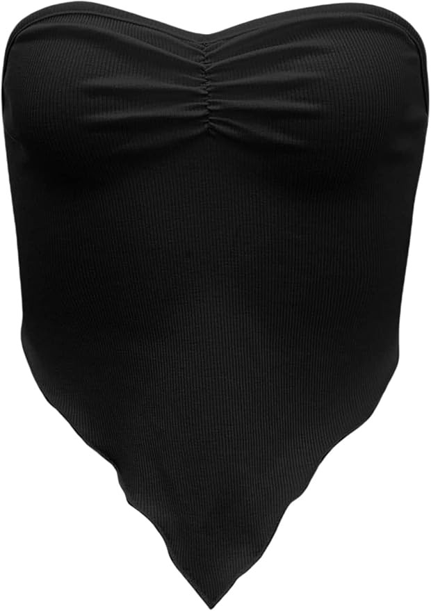 Verdusa Women's Strapless Ruched Front Asymmetrical Hem Crop Tube Top | Amazon (US)