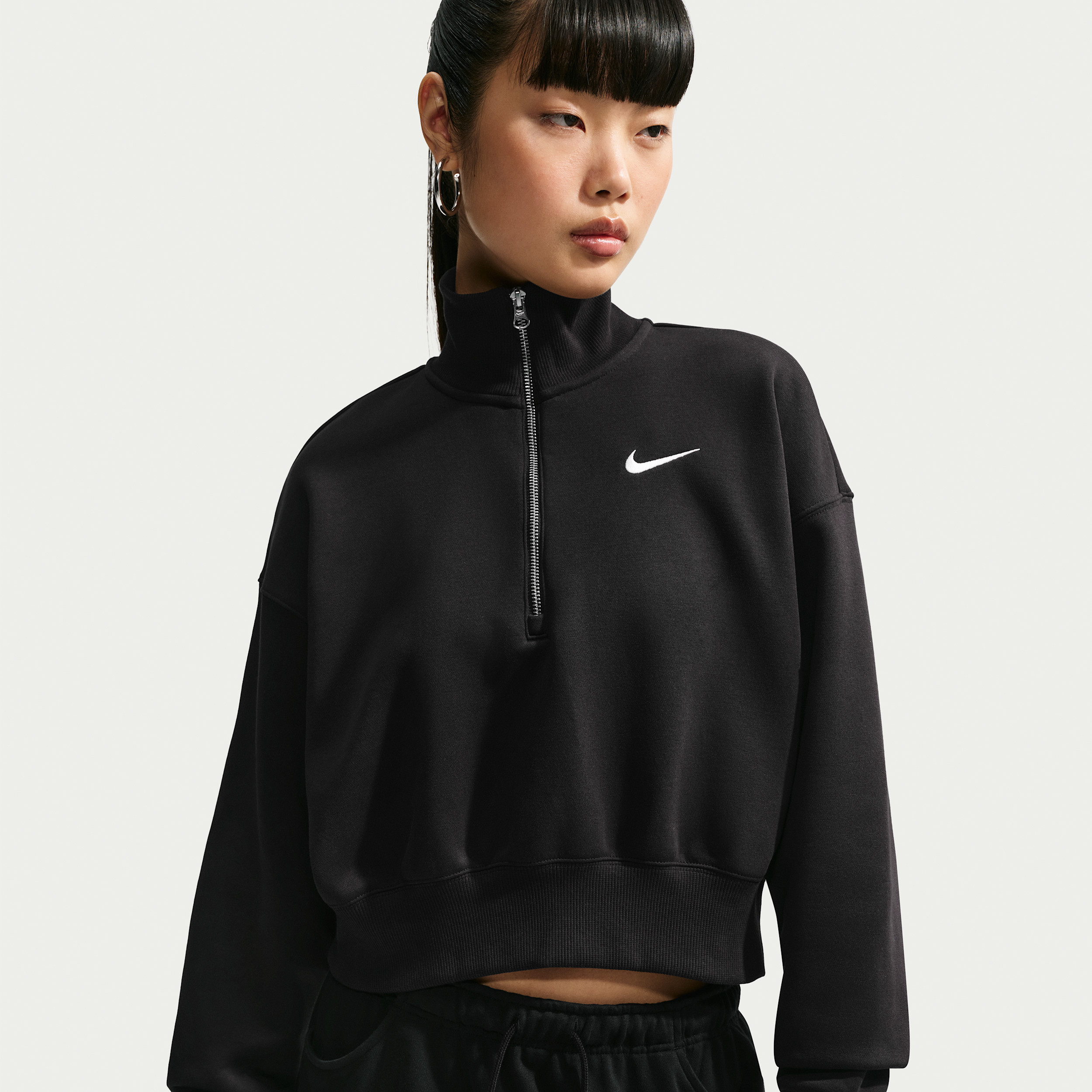 Women's Nike Sportswear Phoenix Fleece 1/4-Zip Cropped Sweatshirt in Black | DQ5767-010 | Nike (US)