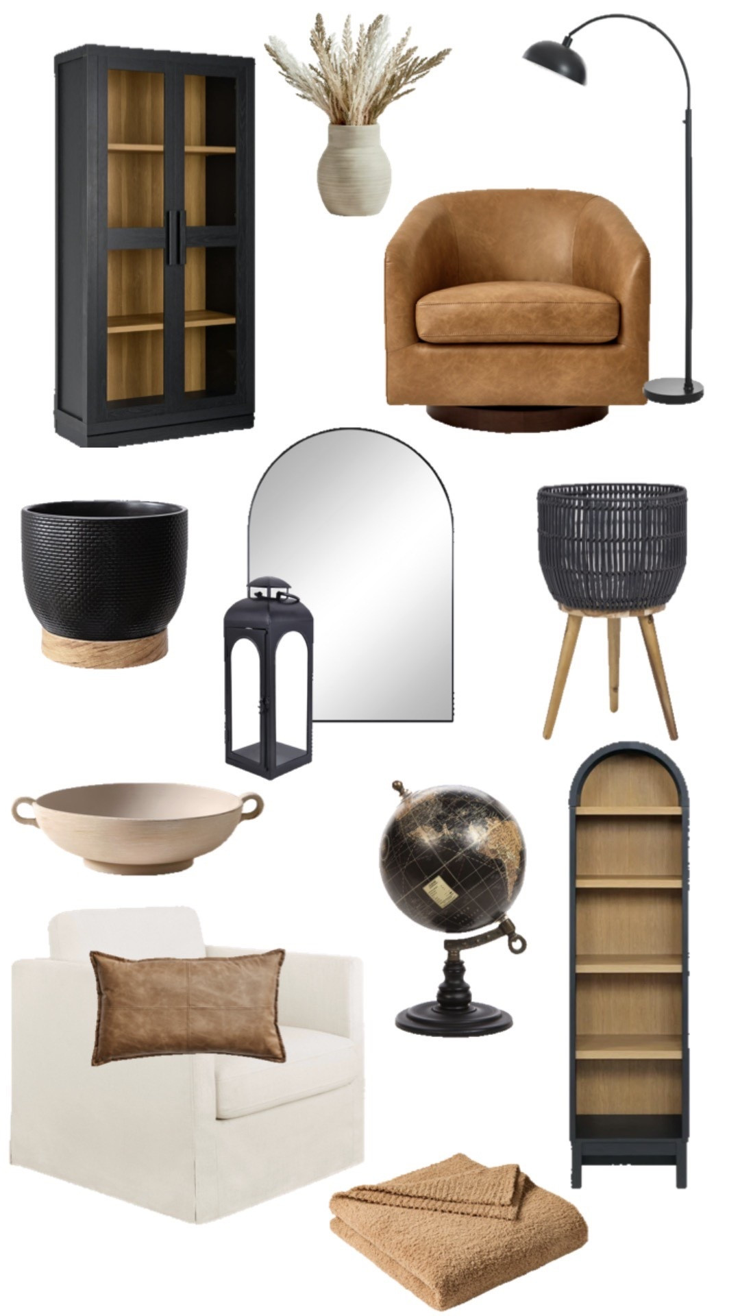 Moody neutral home decor finds 🖤🤎 Loving this modern organic mix of black cabinets, warm wood tones, camel leather accent chairs, and textured decor. These pieces are perfect for creating a cozy living room, office, or reading nook with a high-end look for less.

Think: arched mirrors, statement lighting, woven planters, leather pillows, and layered neutral throws.

#LTKHome #MoodyHomeDecor #ModernOrganic #NeutralHome #LivingRoomInspo #HomeDecorFinds #CozyHome #MasculineDecor #ArchedMirror #AccentChair #ShelfStyling

#LTKdayinmylife #LTKHome #LTKSeasonal